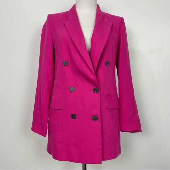 Zara Double Breasted Blazer Fuchsia Size XS // Menswear Inspired - Picture 2 of 8